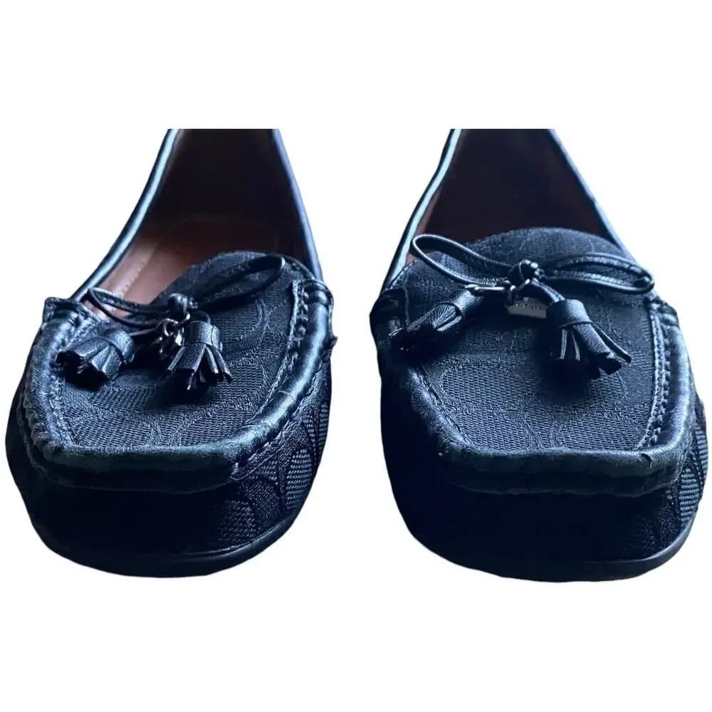 COACH Signature C Loafers Black Leather Driving Moccasin Women's 6.5 B Classic